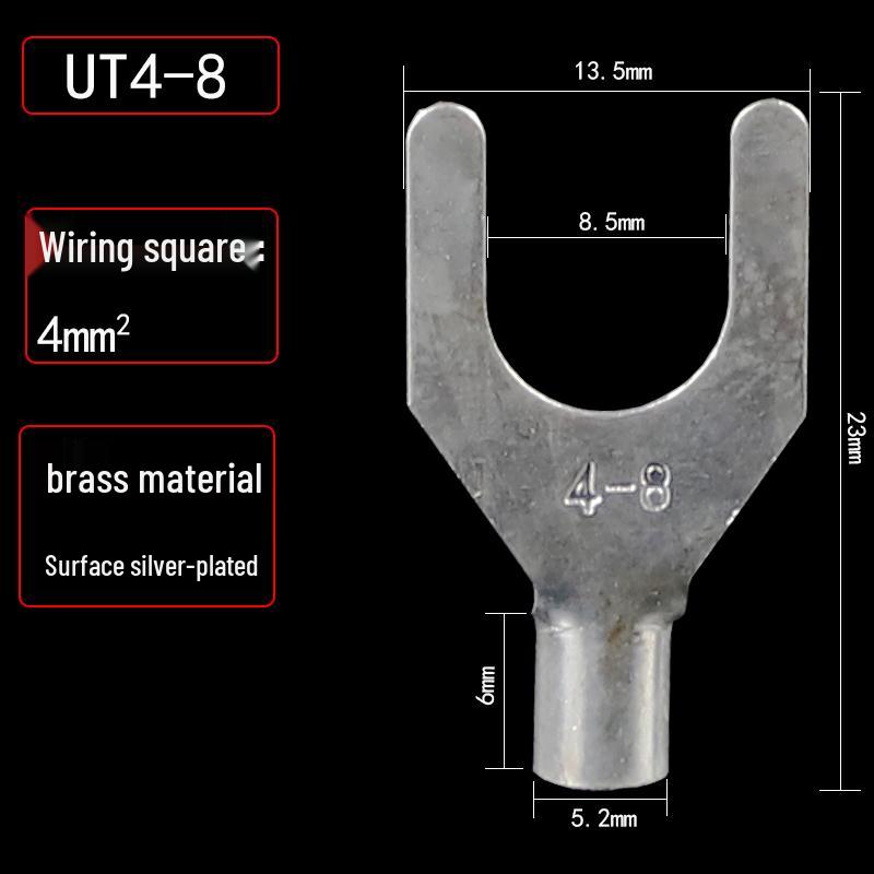 UT1.5/2.5/4-3/5/6/8 Fork Cold Crimp Terminal, Silver-Plated U & Y-shaped Copper Wire Lug