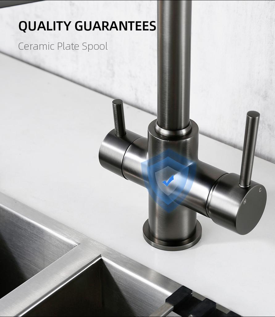 Kitchen Faucet Gunmetal Gray Brass 3 Ways Sink Mixer Black Hose Mount Pull Out Dual Sprayer Nozzle Water Taps