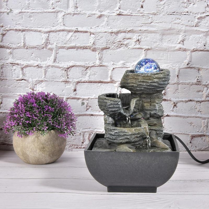 Elegant Resin Desktop Fountain Decoration Home Tabletop Landscape Ornament With Light BallEU Plug 220V