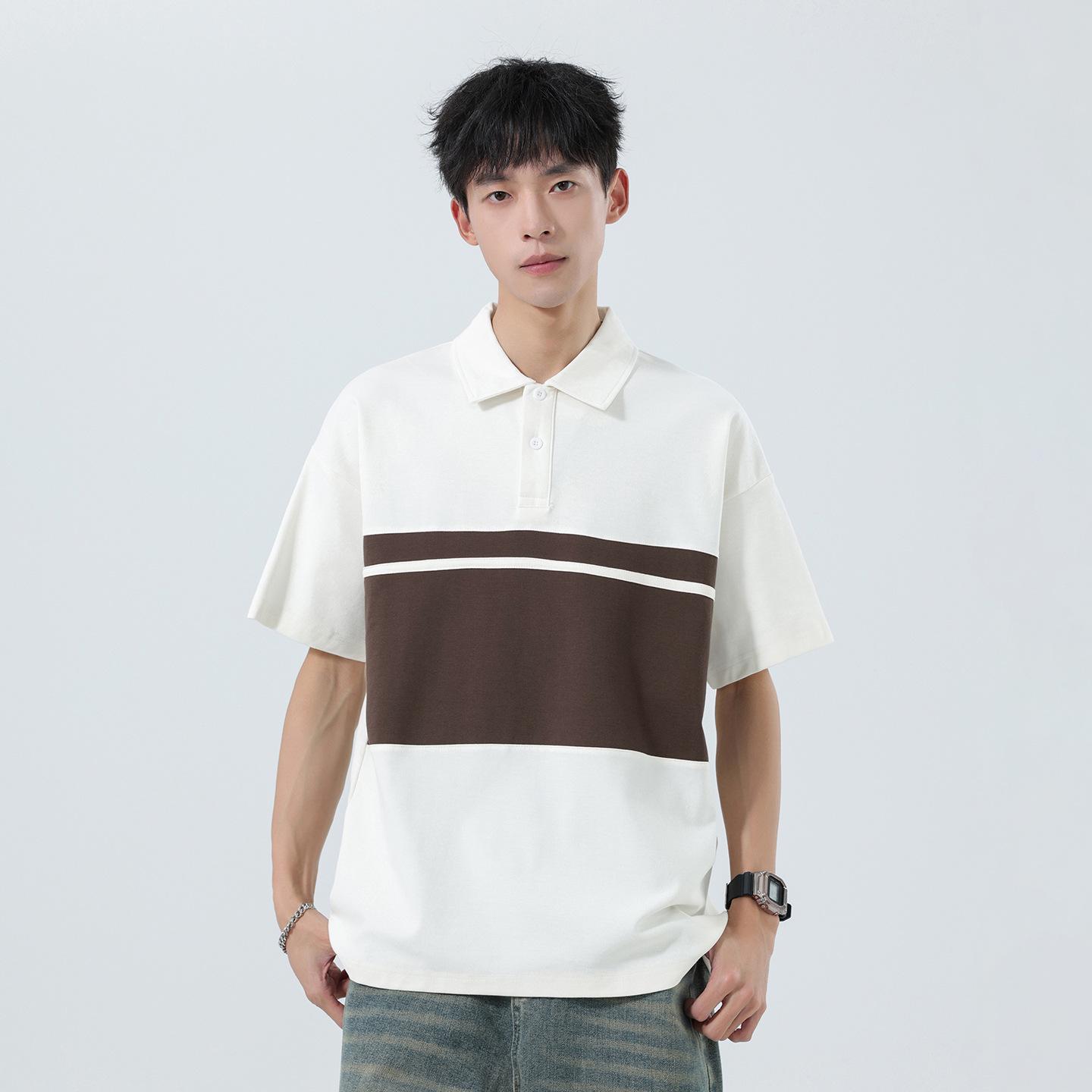 Men s Short-Sleeve Retro Color Block Polo Shirt with Lapel 3XL