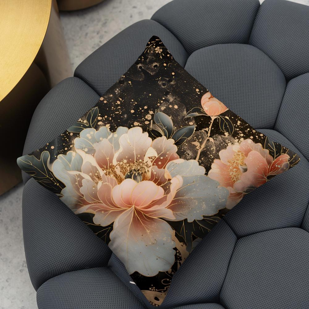 Fashion Peony Cushion Cover Reversible Plush Pillow Cover – For Car, Sofa, Bedroom, Perfect As a Gift.