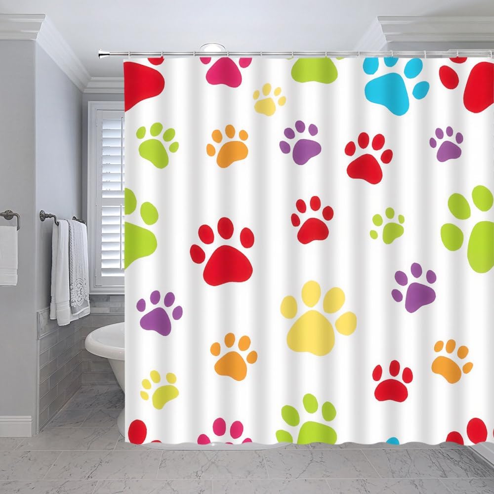 Dog Paw Print Shower Curtain Bear Pawprint Pet Lovers Cat Footprint Cute Kitten Geometric Abstract Drawing Animal Polyester