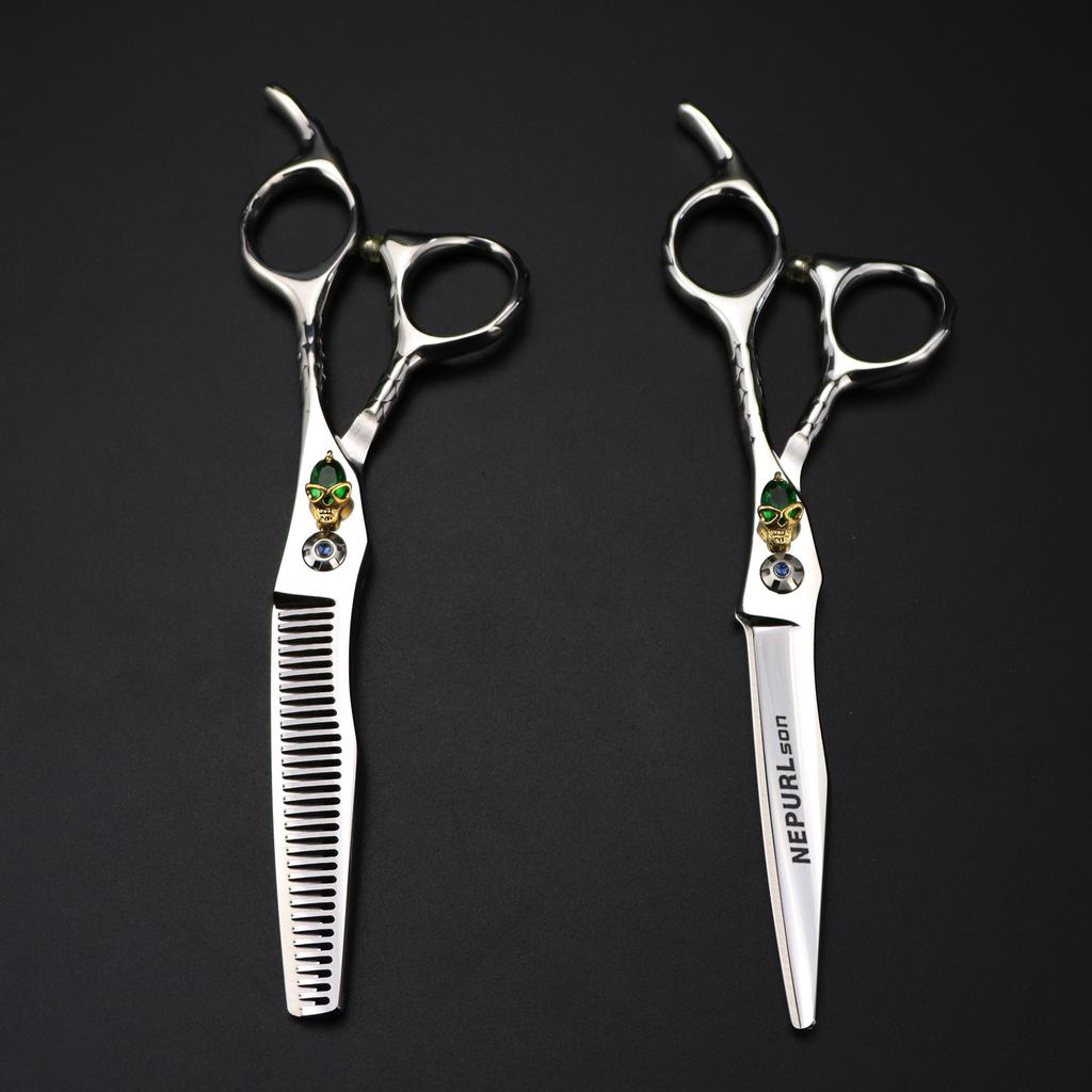6.0 Inch Nimpson Skull Handle Personality, Hair Scissors, Barber Scissors, Flat Scissors, Tooth Scissors
