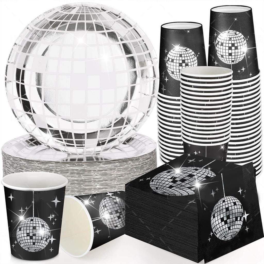 Disposable Tableware Set Party Supplies 9"/7" Silver Disposable Dish Plates Napkins Innerware for Gatherings