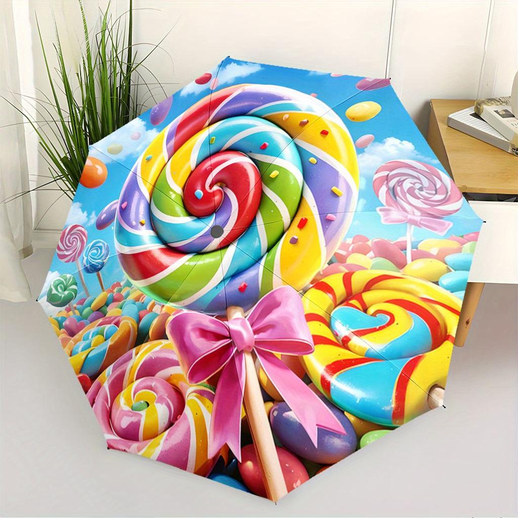 Folding umbrella Colorful lollipops in a vibrant candy field Creative portable folding umbrella, suitable  holiday gifts.