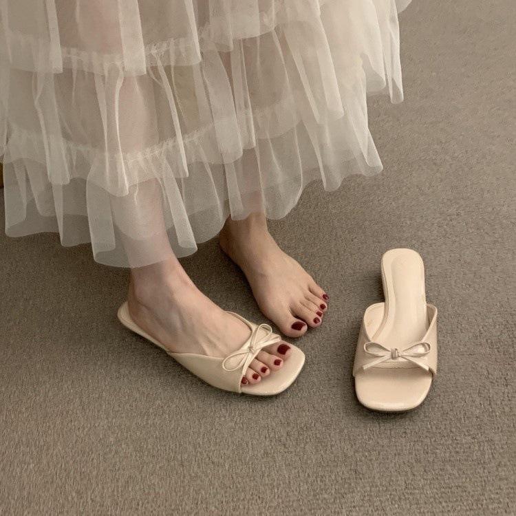French Bow with Wedge Heel Cool Slippers Women's Summer Wear 2025 New Evening Wind Open-toed Fish Mouth Sandals