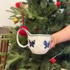 2025 New Collection Ceramic Mug Hand-Painted Flower Strawberry Design Cute Irregular Ceramic Coffee Cup with Large Handle