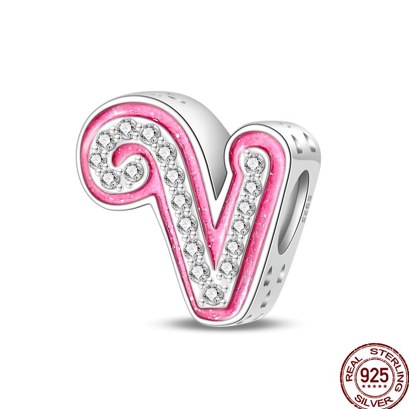 Copper Pink 26 Letters Valentine'S Day Gift Beads Suitable For Pan Original Bracelet Diy Birthday