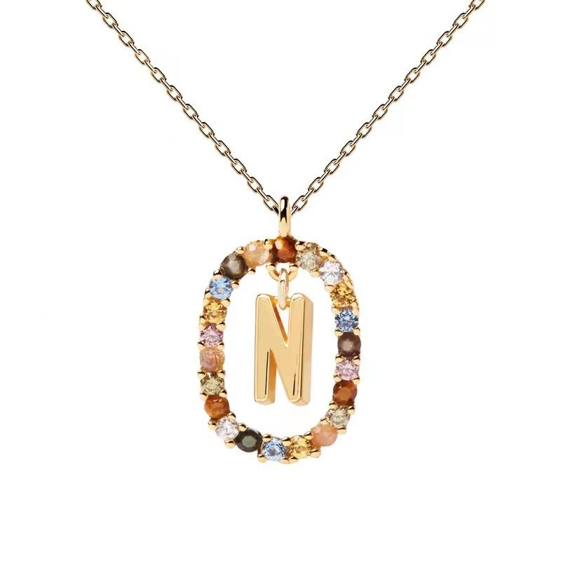 Colored Zirconia 26-Letter Necklace: European & American Style Simple Clavicle Chain Pendant