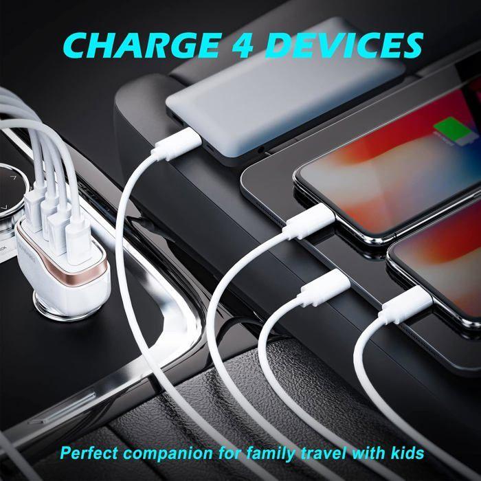 Chargeur Allume Cigare USB - 60W - 4 Ports - Charge Rapide - Universel