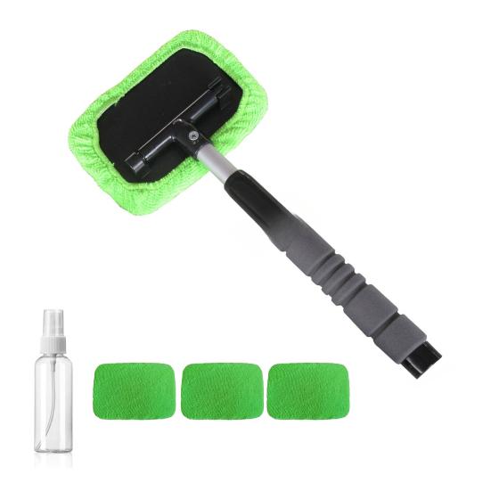 Extendable Car Windshield Cleaner Microfiber Pads Microfiber Cleaning Brush Rotating Head with 4 Windshield Cleaning Kit