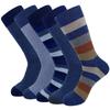 5 Pairs Mens Dress Socks Stripe Plus Size, High Quality Combed Cotton Crew Socks, Business Cool Breathable Casual Socks for Men
