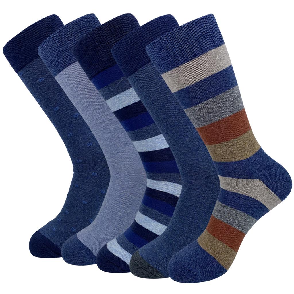 5 Pairs Mens Dress Socks Stripe Plus Size, High Quality Combed Cotton Crew Socks, Business Cool Breathable Casual Socks for Men