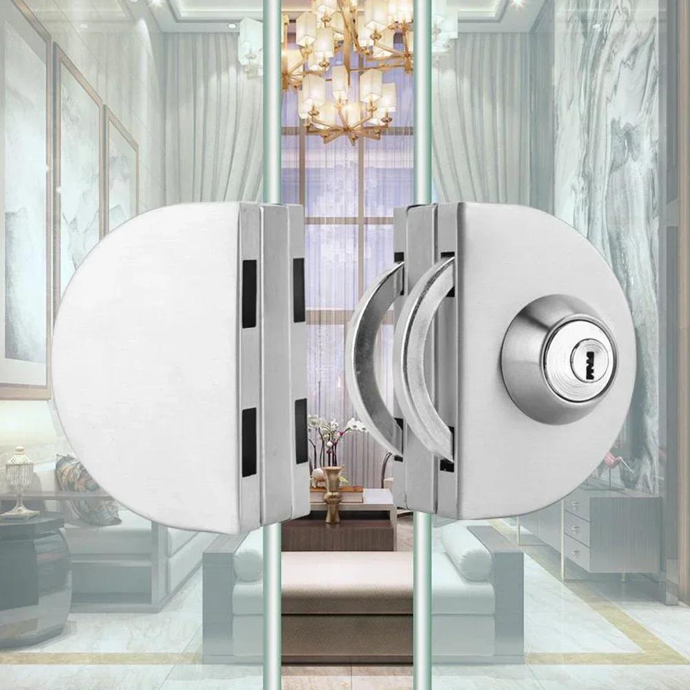 Încuietoare Ușă Sticlă Oțel Inoxidabil Încuietoare Sticlă Fără Ramă cu Două Uși Ne-Deschidere Încuietoare Glisantă Push Față-Verso de Securitate