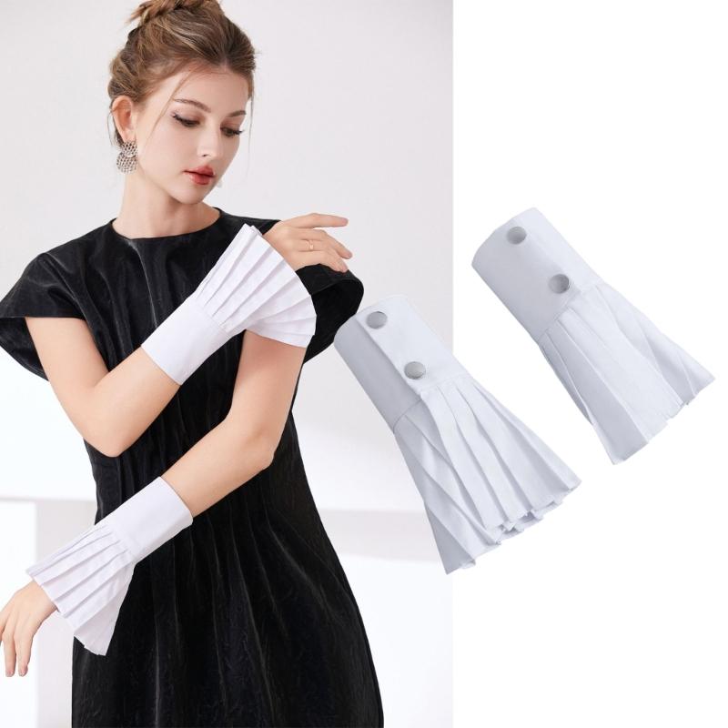 Elegant Flared Pleated Decorative Sleeves Cotton Arm Covers Wrist Cuffs Sleeves For Office Women Daily Wear All Matching