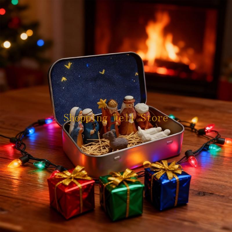 

KX4B Christmas Gift Set Small Nativity Figurines Resin Scene Ornament for Blessing Holiday Decors Festival China Mainland