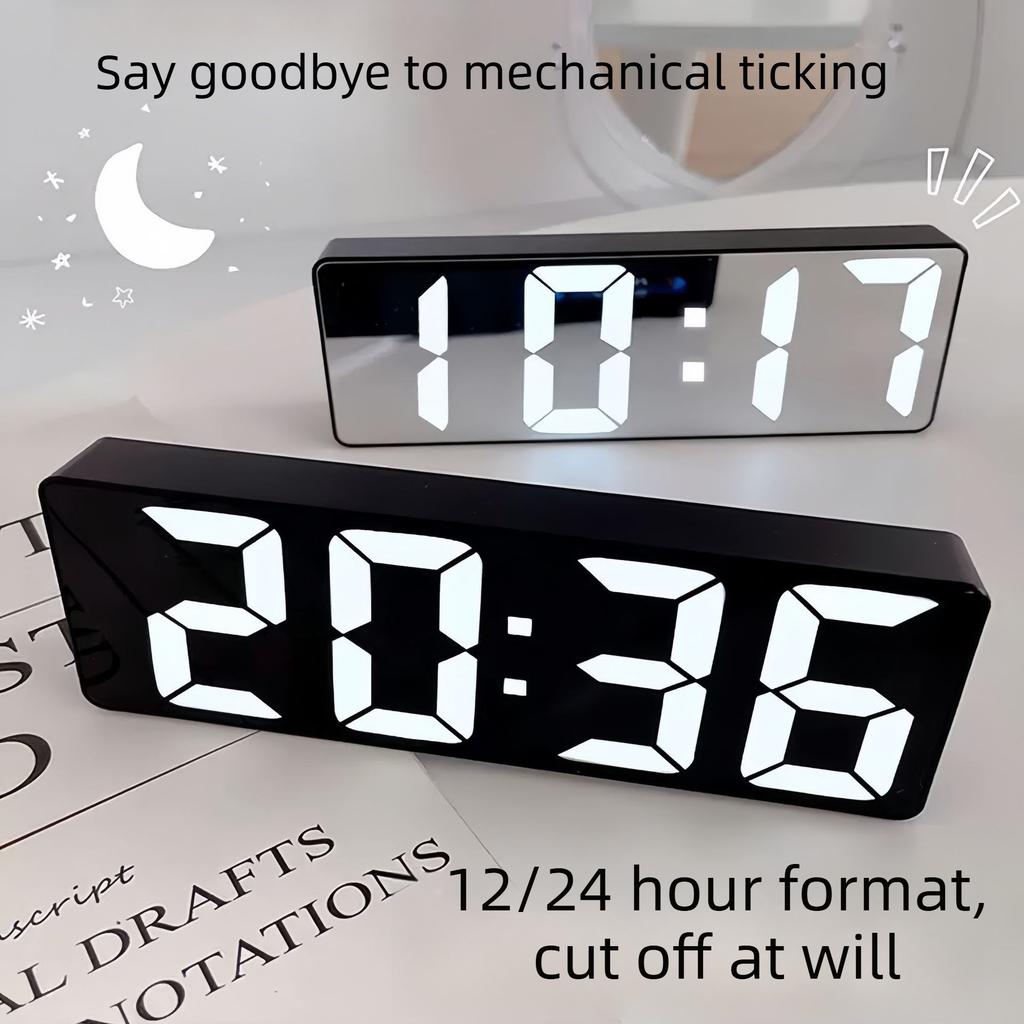 LED Digital Alarm Clock with Mirror Silent Electronic Desktop Clock Luminous Student Bedside Ornament Black White