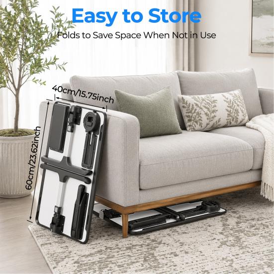 Bed Laptop Table Desk with LED, Drawer, Cup Phone Holder, Book Stand, 5 Height Computer Adjustable Foldable Lap Table, Sofa Floor Stand Tray
