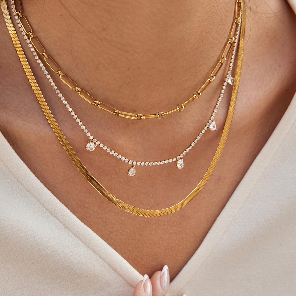 European and American zircon jewelry titanium steel necklace niche clavicle chain stainless steel