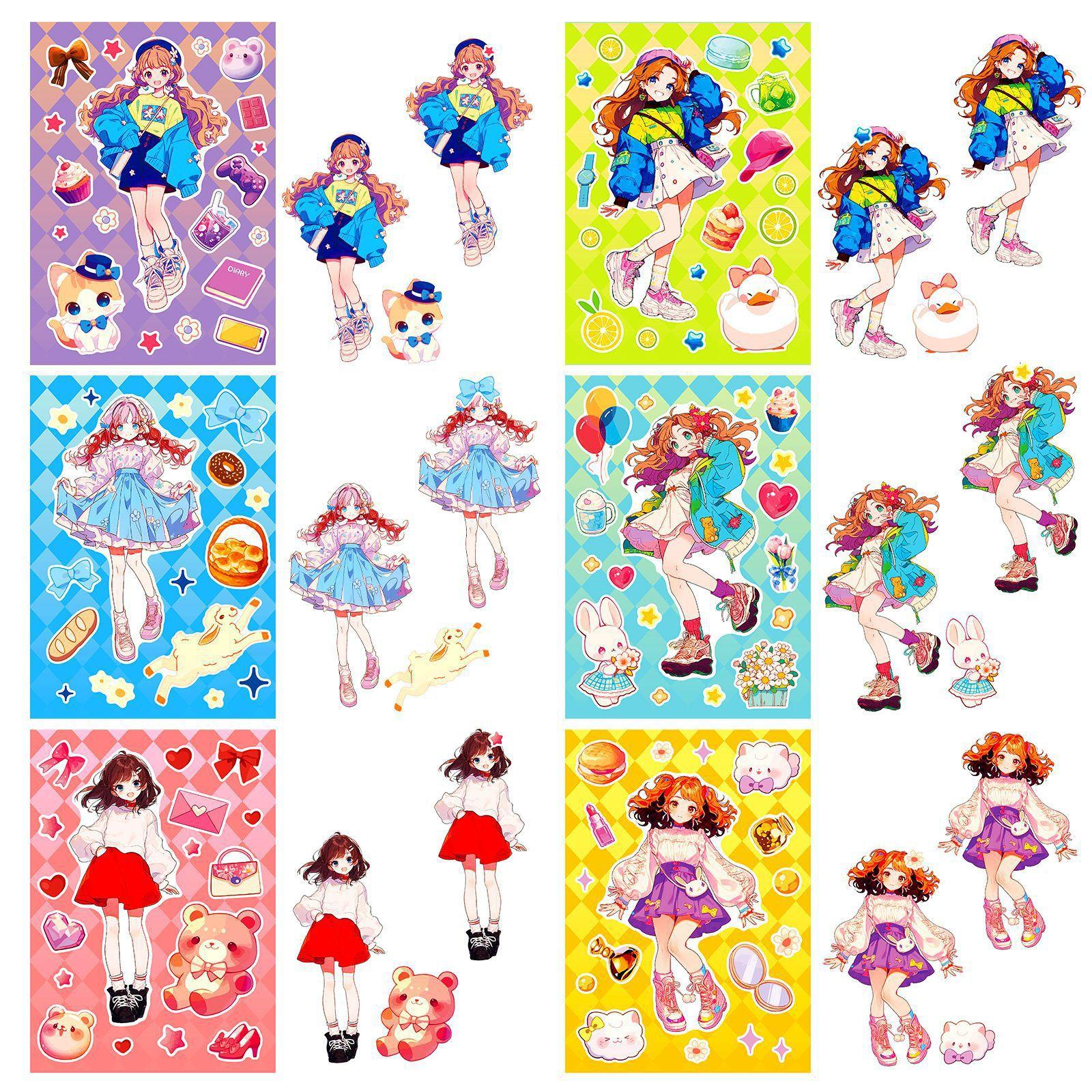 

6 Фото/упаковка Девочка Сердце Смешивай и Сочетай Одежду Пазл Наклейки Элементы Бантов DIY Украшение Чехла для Мобильного Телефона