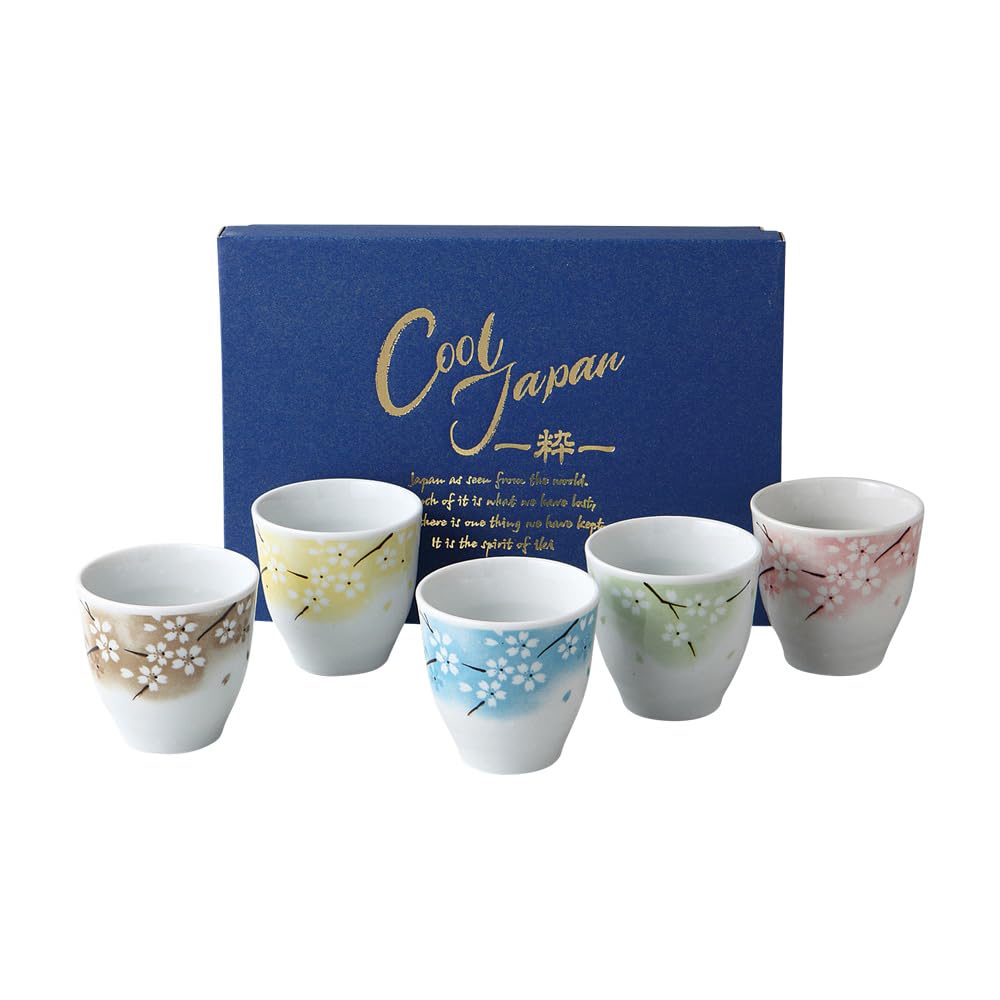 Hannari Yunomi Set of 5 W8 X D8 X Mino Made In Japan Ale-net Teacups, H7.5cm, Porcelain, Ware,