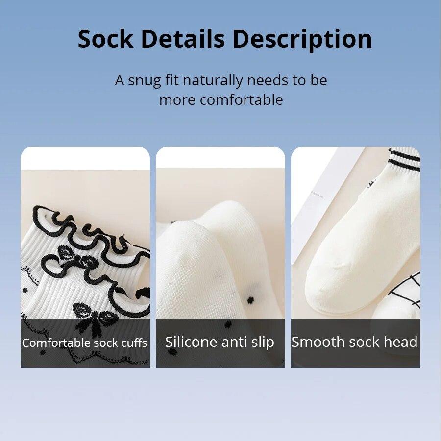 5 Paar Damen Socken Frühling Snd Sommer Dünn Ins Mode Lässig Niedlich Japanische Bootssocken Studenten Spitze Damen Socken