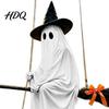 Glowing Ghost Hanging Ornament Halloween Decoration with Witch Hat and Broom Spooky Flying Cute Broom for Haunted House Porch Tree Yard Indoor