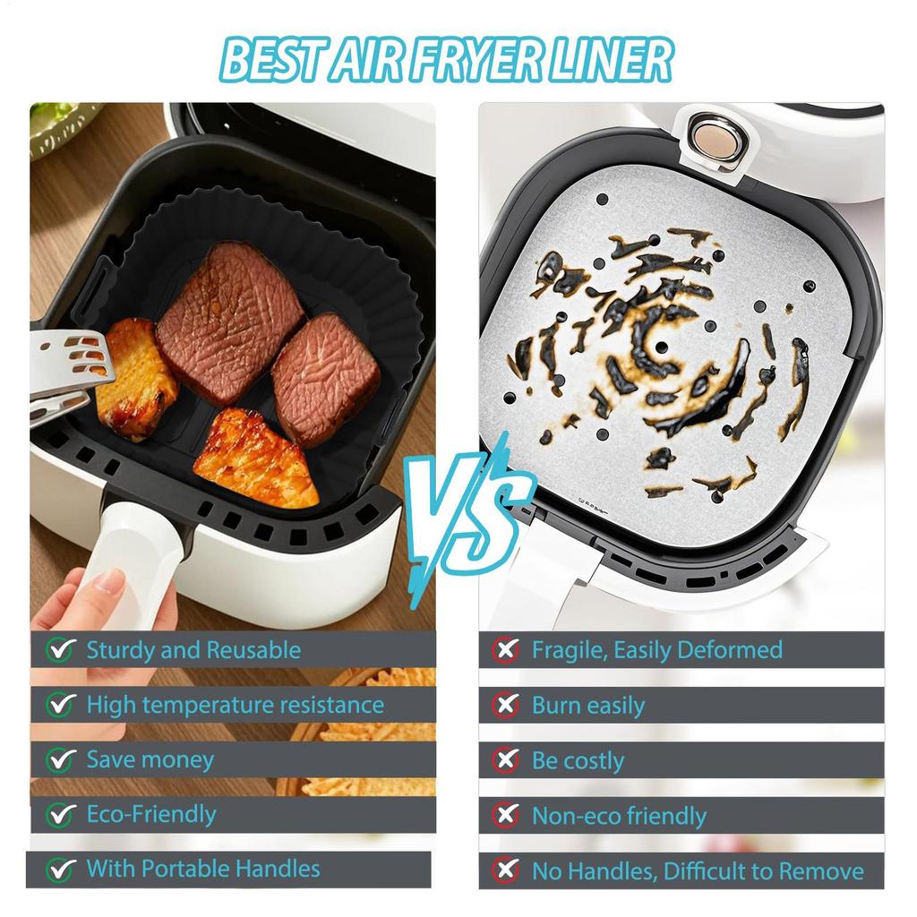 Air Fryer Silicone Basket Square Air Fryer Baking Pan Kitchen Cookware Non-stick Baking Tray for Cooking Grilling Roasting