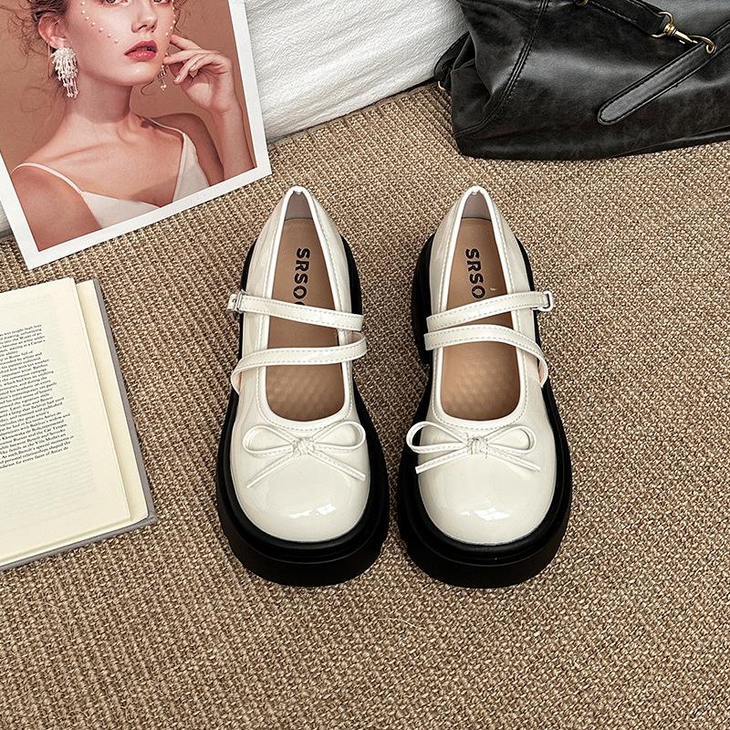 French bow thick sole height increase Mary Jane shoes women's 2025 new summer wear with skirt retro single shoes
