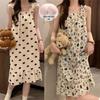 Women's Summer Retro Camisole Pajama Dress with Built-in Bra, Sweet Style, Versatile for Outdoor and Home Wear.