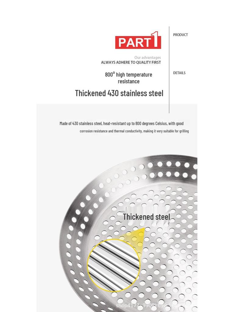 Round Hollow Wooden Handle BBQ Grill Pan for Outdoor Vegetables and Meat