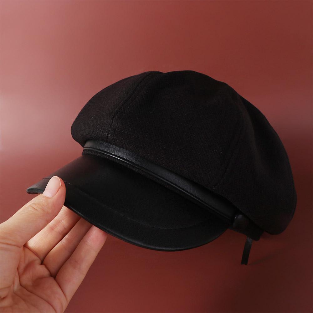 Casual Women's Beret Autumn Winter Painter Hat Fashion Pu Leather Beret  Girl