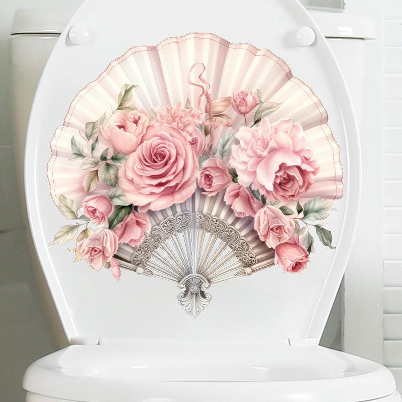 Creative Flower Folding Fan Wall Sticker New Chinese Style Bedroom Decor Headboard Study Background Self Adhesive Removable Art Sticker