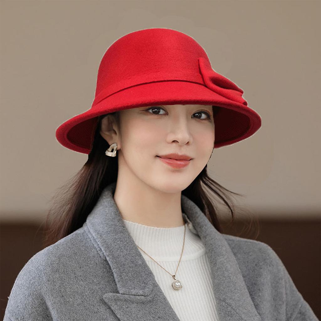 Womens Wool Felt Round Top Bucket Hat New Trendy Autumn Winter Korean Retro British Style Vintage Versatile Elegant Bowler Hats