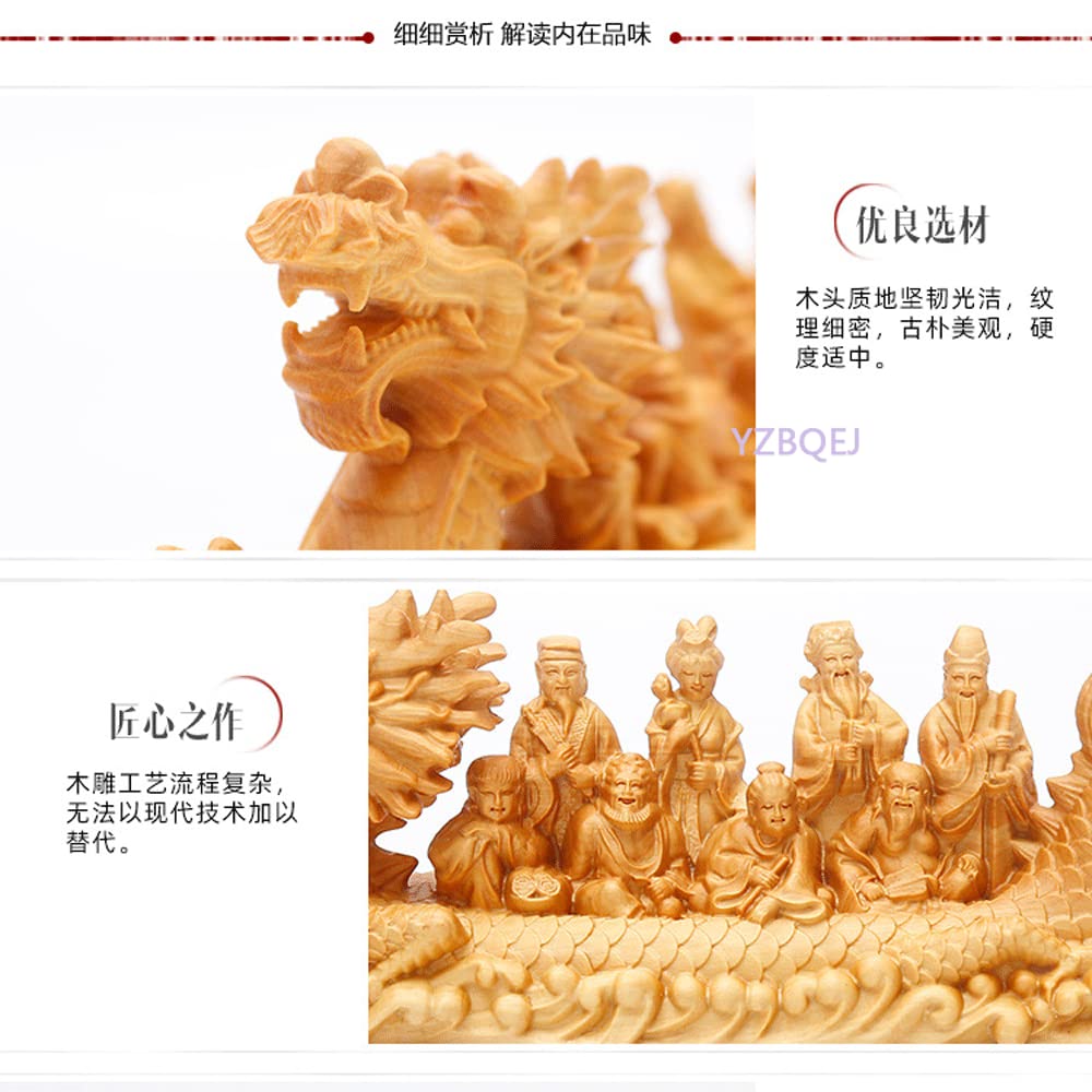 Seven Lucky Gods Treasure Ship Natural Boxwood Auspicious Wooden for Academic Housewarming Buddhist Gods of Wooden Carving of the Seven Lucky Gods 7 x