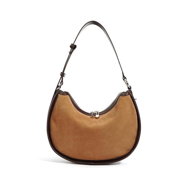 

Leather autumn and winter fashion high-end single shoulder armpit bag, niche design suede portable crescent bag