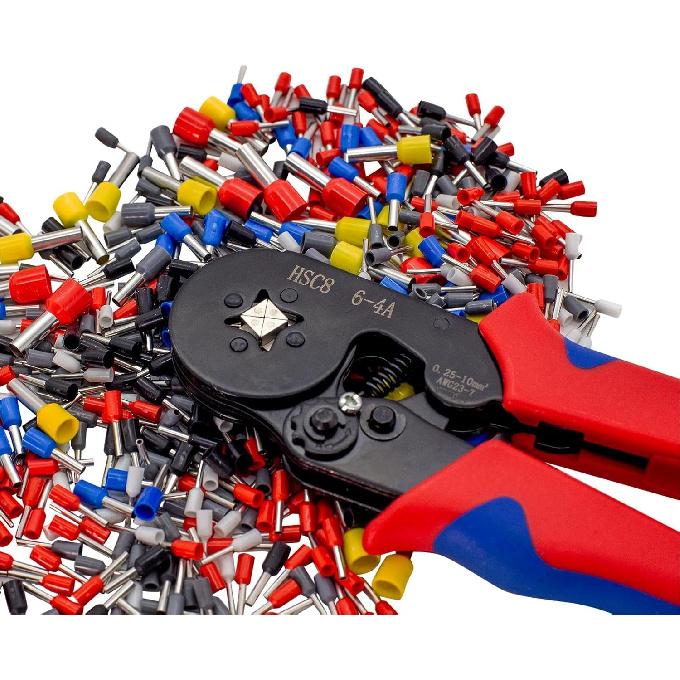Ferrule Crimping Tool Consists of Wire Ferrules Kit and 1800PCS Terminals, Ratcheting Wire Crimping Tool Range 23-7AWG, Quadrangle Adaptive Ferrule