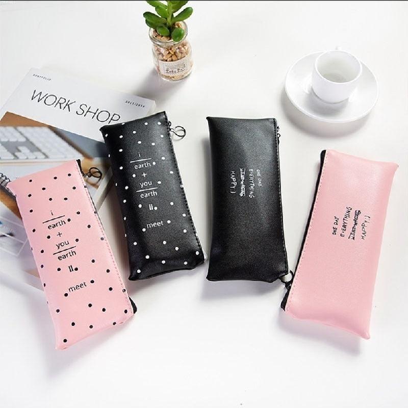 Student PU Pen Bag Pencil Case Cosmetic Bags Travel Makeup Organizer Bags