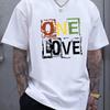 Unique One Love Letter Print Short Sleeve T-Shirt Comfy Slight Stretch Crew Neck Geometric Perfect for Casual Activities