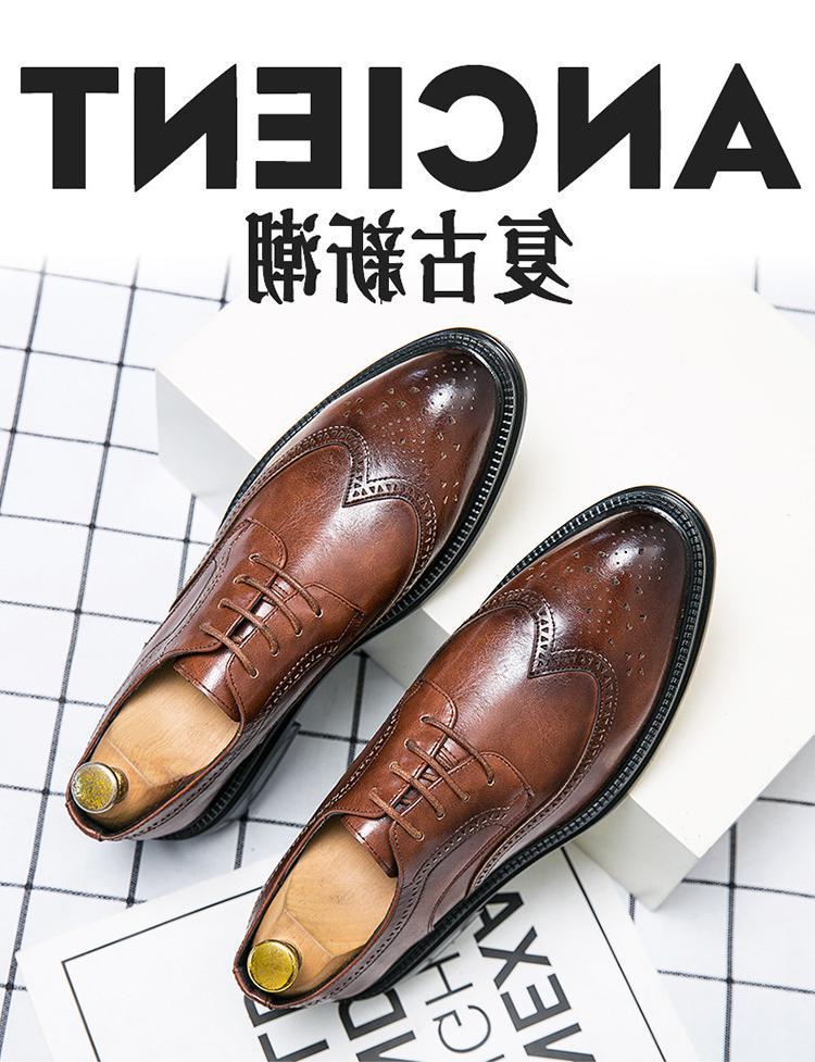 22 cheap black business dress leather shoes casual British style block carved groom wedding shoes