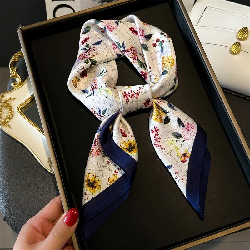 

New Luxury Design Square Imitated Silk Scarf Women Soft Satin Hairband Neckerchief Office Hijab Headband Foulard Bag Ribbon Gift 70x70cm