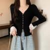 Private Lady Knit Cardigan With Lace Splicing And Princess Sleeves For Spring Wear