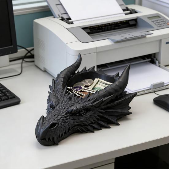 Dragon Head Storage Tray 3D Printed Gothic Table Organizer Desktop Key Jewelry Holder for Entryway Home Office Bedroom Dressing Table Nightstand