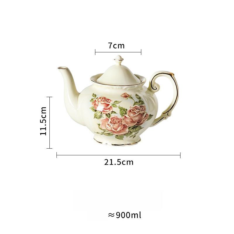 Retro Rose Flower Coffee Cup and Saucer Set- Ceramic Teapot and Tea Cup with Gold Trim, Suitable for Tea Party Gifts ( 2 Cup and 1 Teapot)