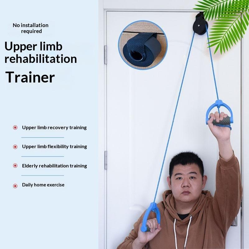 Door Mounted Upper Limb Rehab Pulley Trainer Portable No Install Soft Non Slip Handles for Travel Hotel Upper Limb Exercise