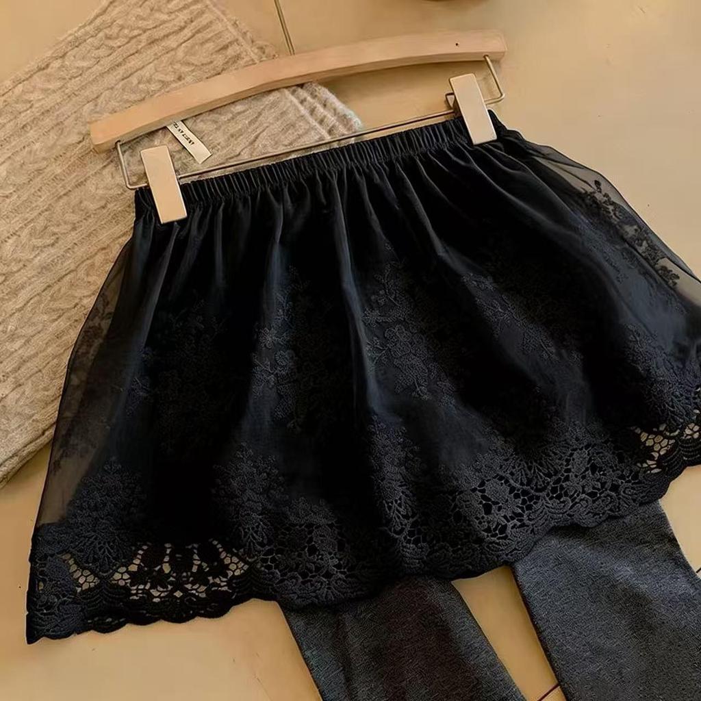 Women's High-Waisted French Romantic Lace A-Line Versatile Layering Skirt