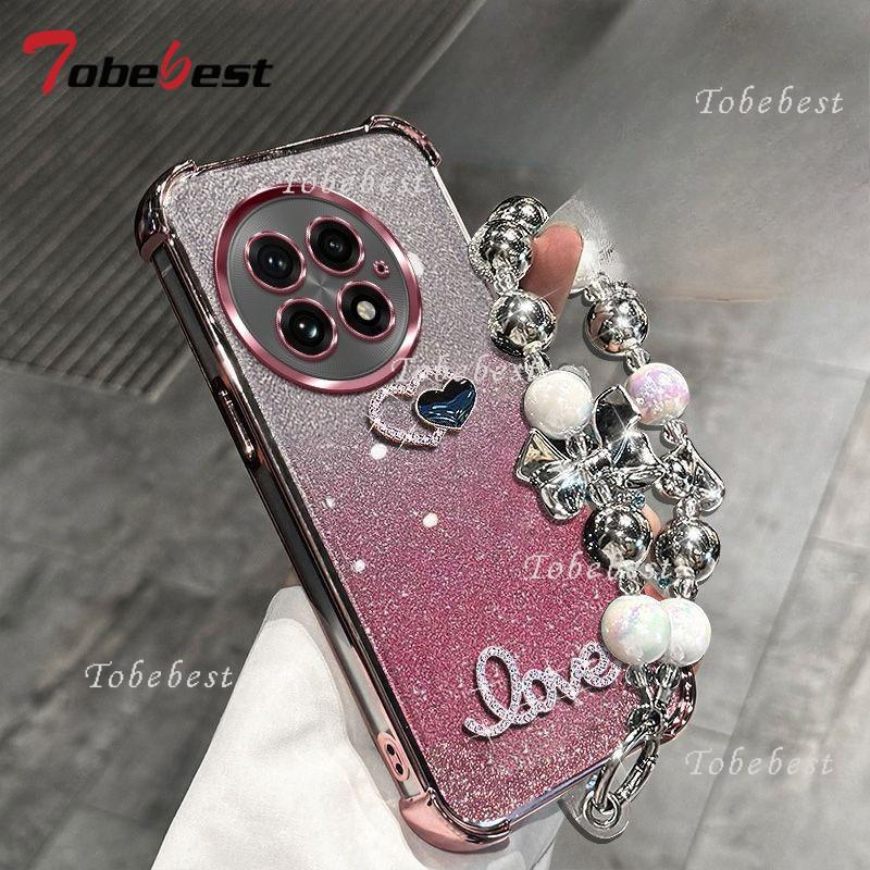 3D Love Shockproof Glitter Plating Bead Bracelet Case for OnePlus 13 13T 12 11 ACE 5 3 Pro Silicone Cover