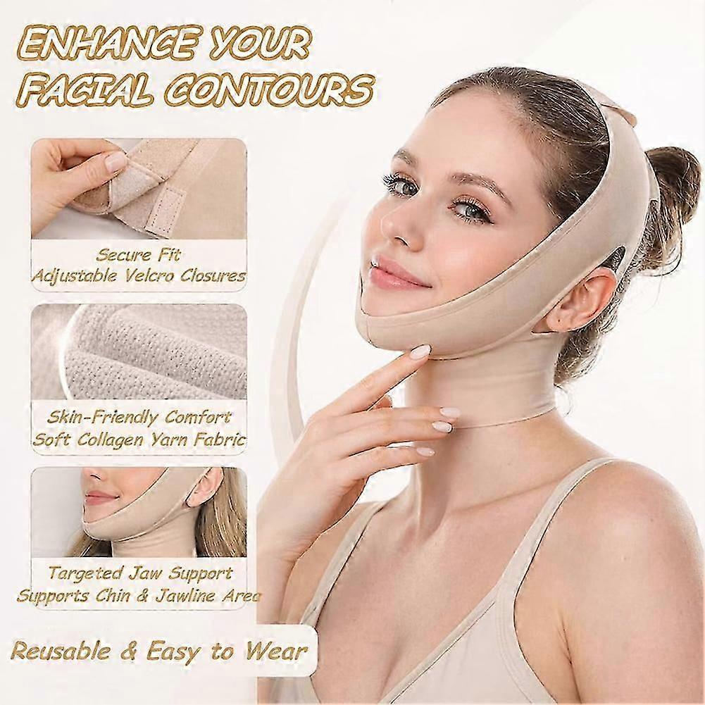Collagen Face Sculpt Wrap, Maschera Viso Riutilizzabile da Indossare Durante il Sonno, Fascia Viso per Mento e Linea Mascella
