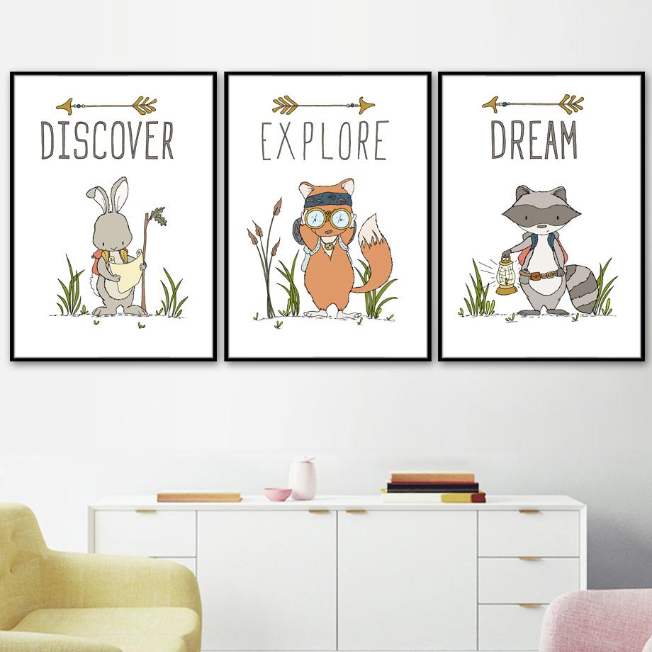 Fox Bear Rabbit Tent Arrow Nursery Wall Art Canvas Painting Cartoon Nordic Posters And Prints Wall Pictures Baby Kids Room Decor