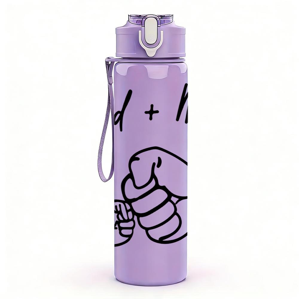 1PC Dad And Me Hand Shake Outline 750ml Color Plastic Water Bottle Leakproof Flip Straw Lid For Sports Office Home Use